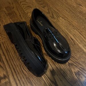 Prada Shiny Black Platform Loafers